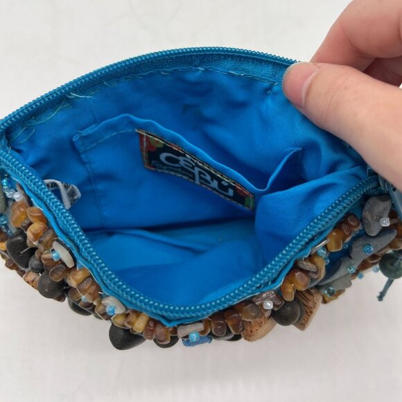 Cebu Signature Collection Beaded Art Statement Purse Handbag Blue Evening Party - Picture 5 of 7